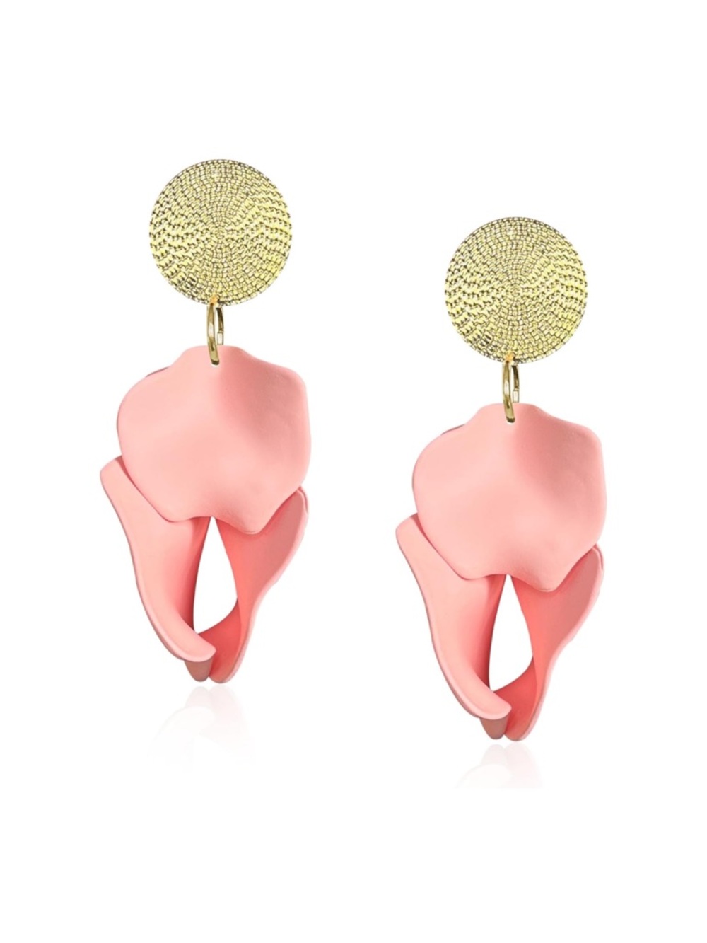 Gold and Pink Floral Drop Earrings - Women Jewelry